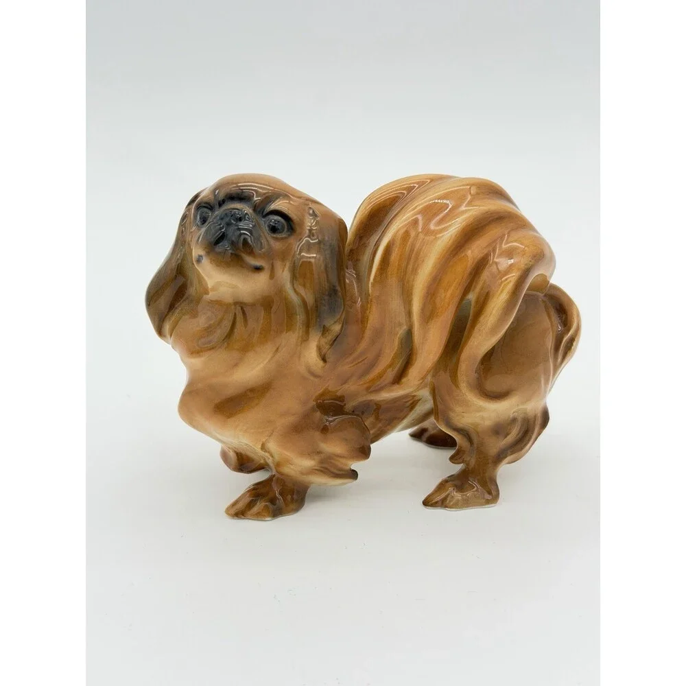 Hutschenreuther Porcelain Germany pekinese Dog Glossy Painted Figurine Brown